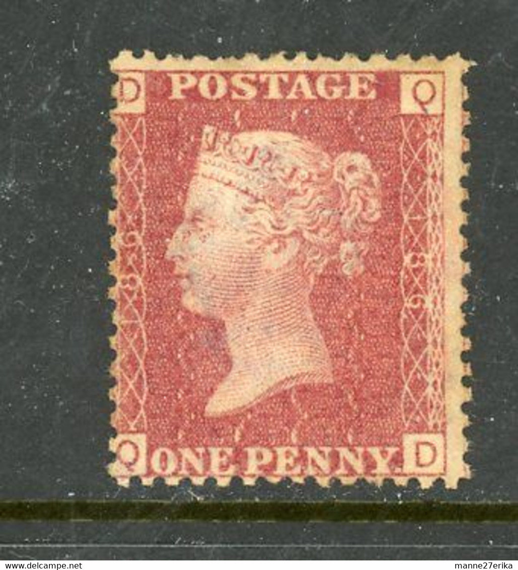 -GB-1860-"One Penny Red, Perf 14- Plate 186 MH. * - Unused Stamps