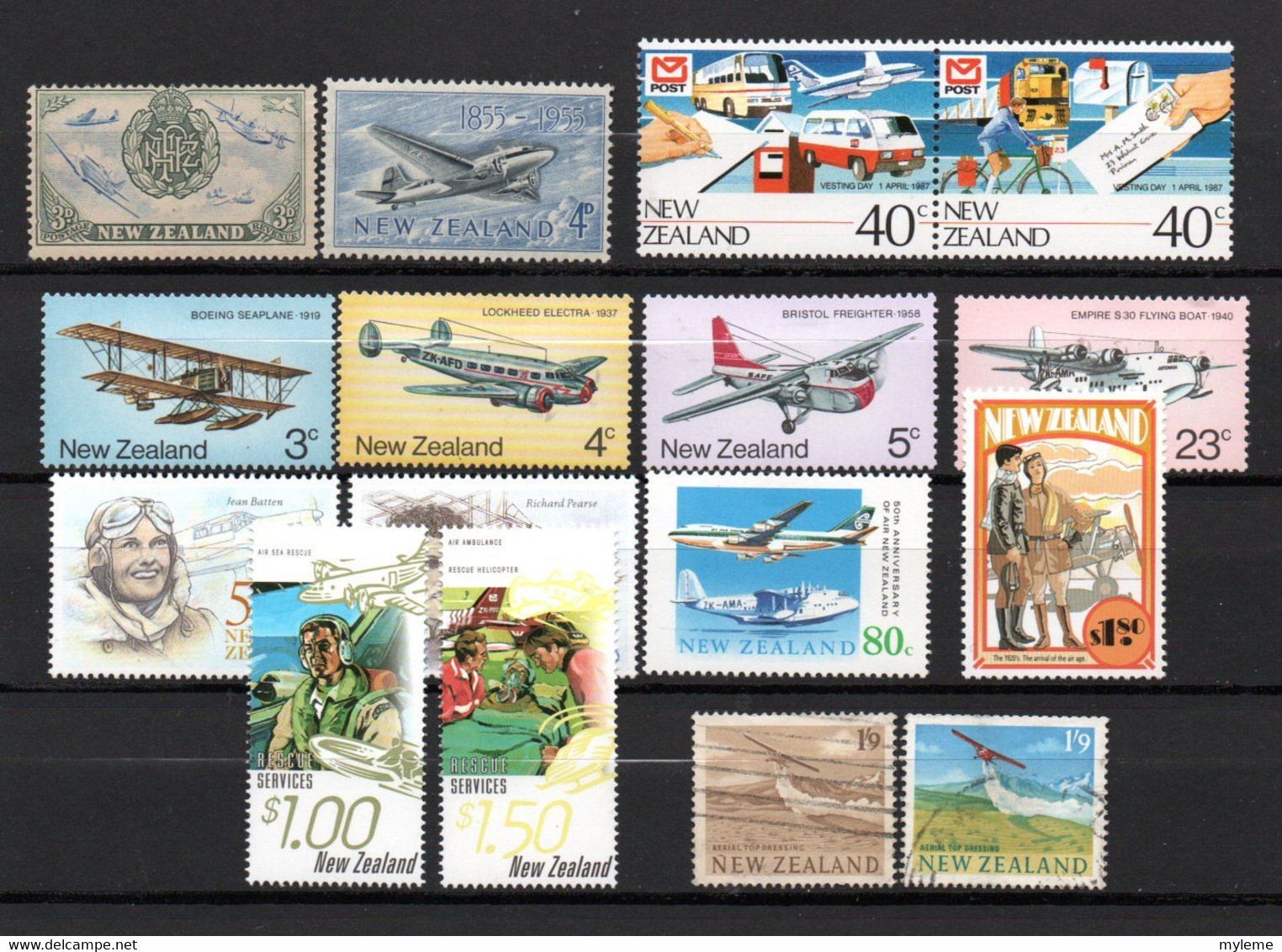 T1-25 Nouvelle-Zélande 14 Timbres ** + 2 Oblitérés  A Saisir !!!  Avions - Collections, Lots & Series