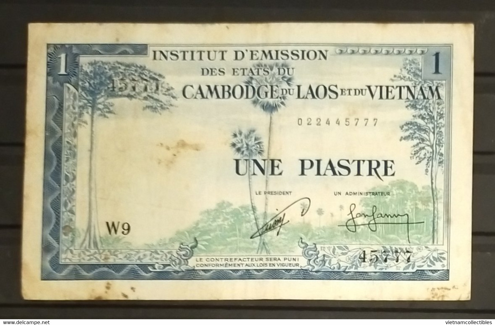 French Indochine Indochina Vietnam Viet Nam Laos Cambodia 1 Piastre VF Banknote 1954 - Pick # 94 / 02 Photos - Indocina