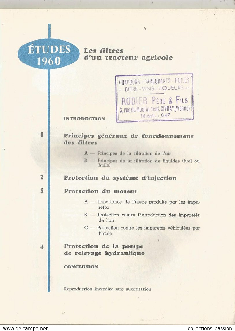 Technique ,automobile , Tracteur , Publicité BP,  24 Pages, LES FILTRES D'UN TRACTEUR AGRICOLE,  Frais Fr 2.55 E - Bricolage / Technique