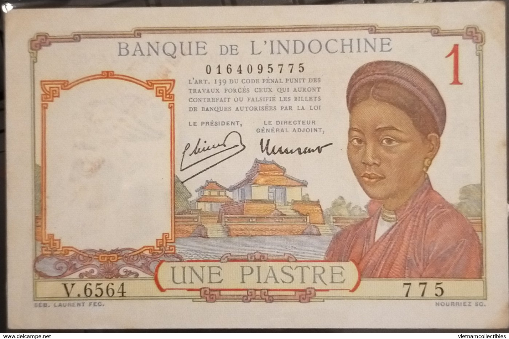 Indochina Indochine Vietnam Viet Nam 1 Piastre AU Banknote Note / Billet With Propaganda Overprint 1945 / 02 Photos RARE - Indochina