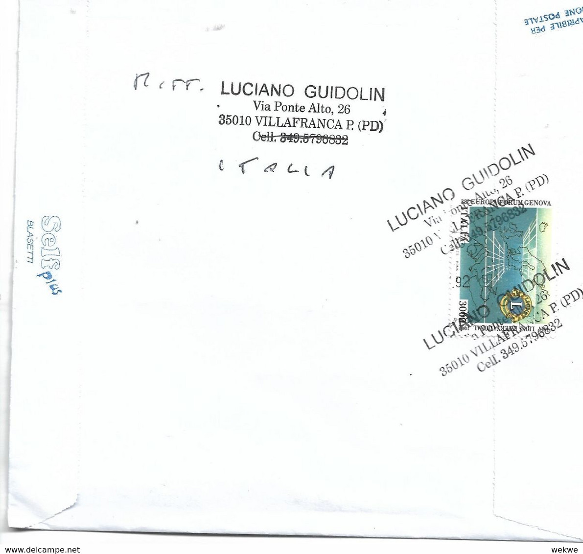 ITALIEN  Xxl008 / Lions Internat. Rückseitig Aufgebracht 2021 - 2011-20: Marcophilie