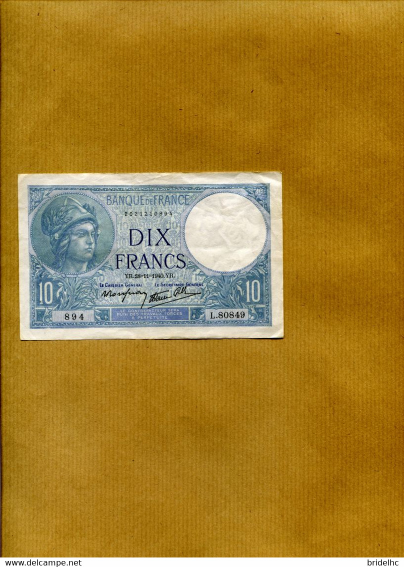 10 Francs Minerve TTB + - 10 F 1916-1942 ''Minerve''