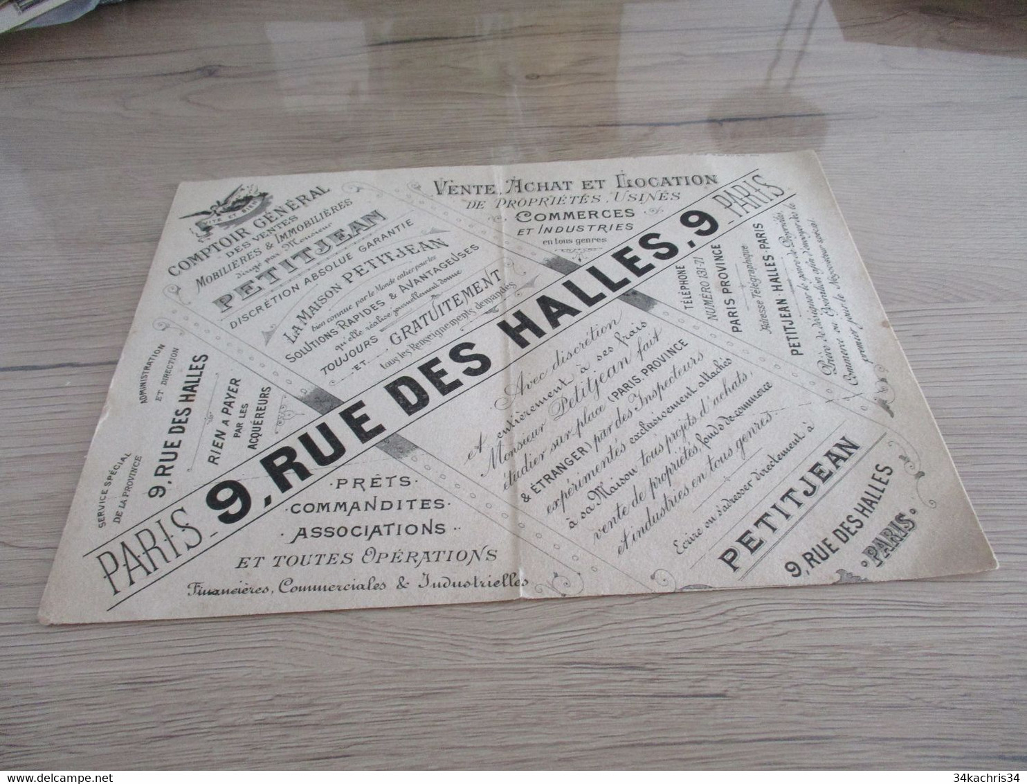 Immobilier Rare Buvard Paris Rue Des Halles Comptoir Immobilier Petitjean Pli Archivage - I