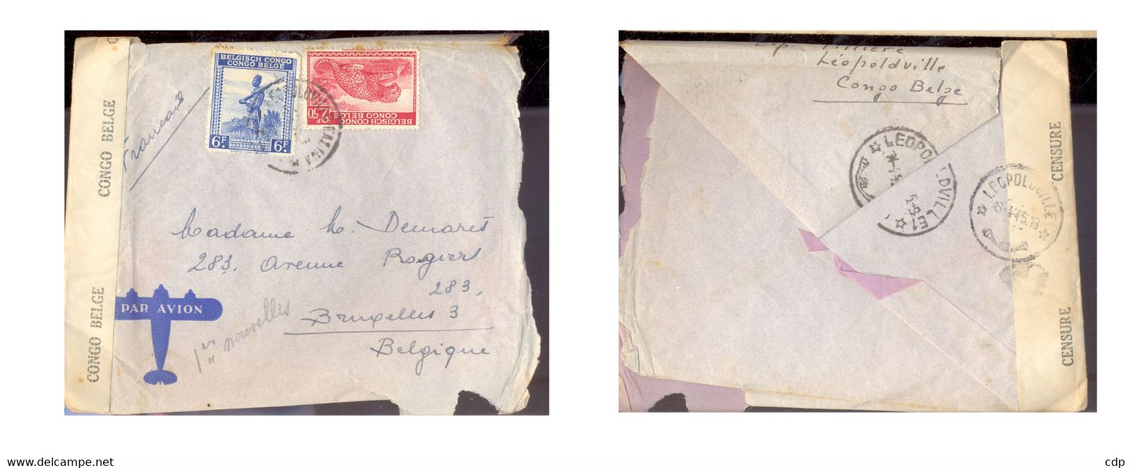 CONGO BELGE Lettre Censurée 1945 - Cartas & Documentos