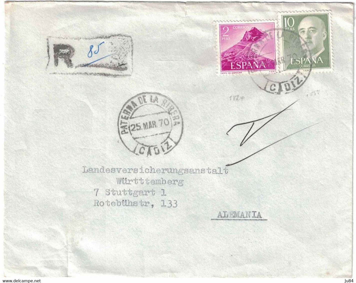 Espagne - Cadiz - Paterna De La Ribera - Lettre Recommandée Pour L'Allemagne - 25 Mars 1970 - Usados