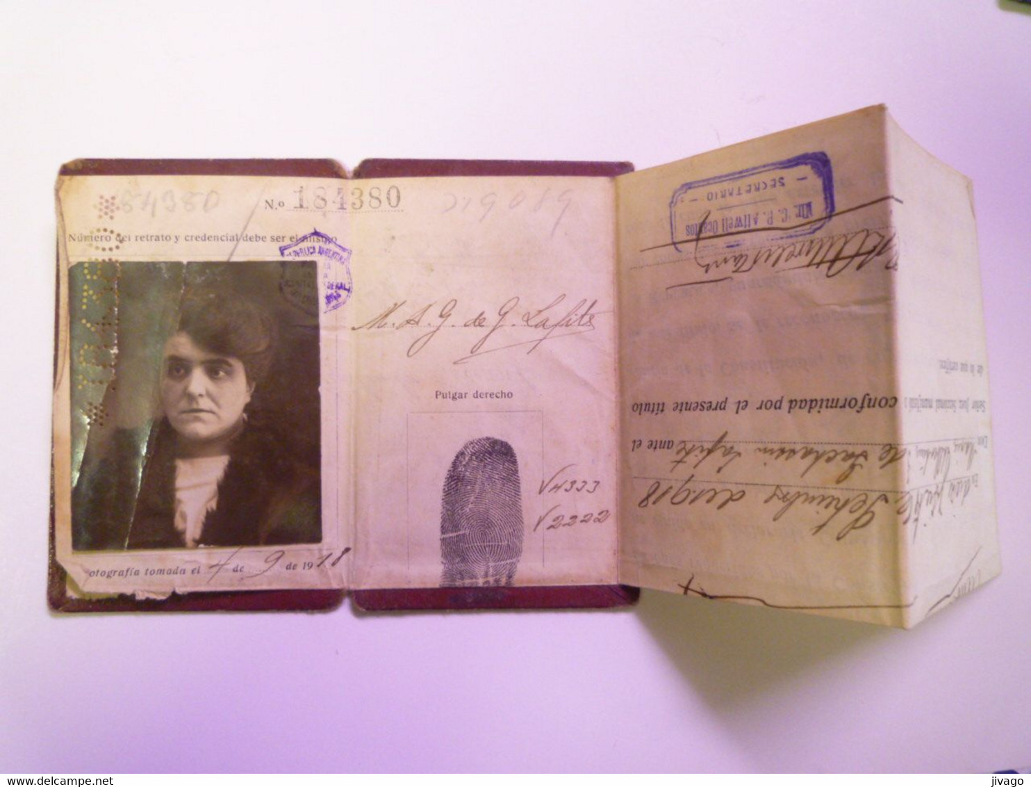 2021 - 2053  Carte D'identité ARGENTINE De 1918 ( Maria Albertina Gouvienne De GACHASSIN LAFITE D'origine BELGE)   XXX - Non Classés