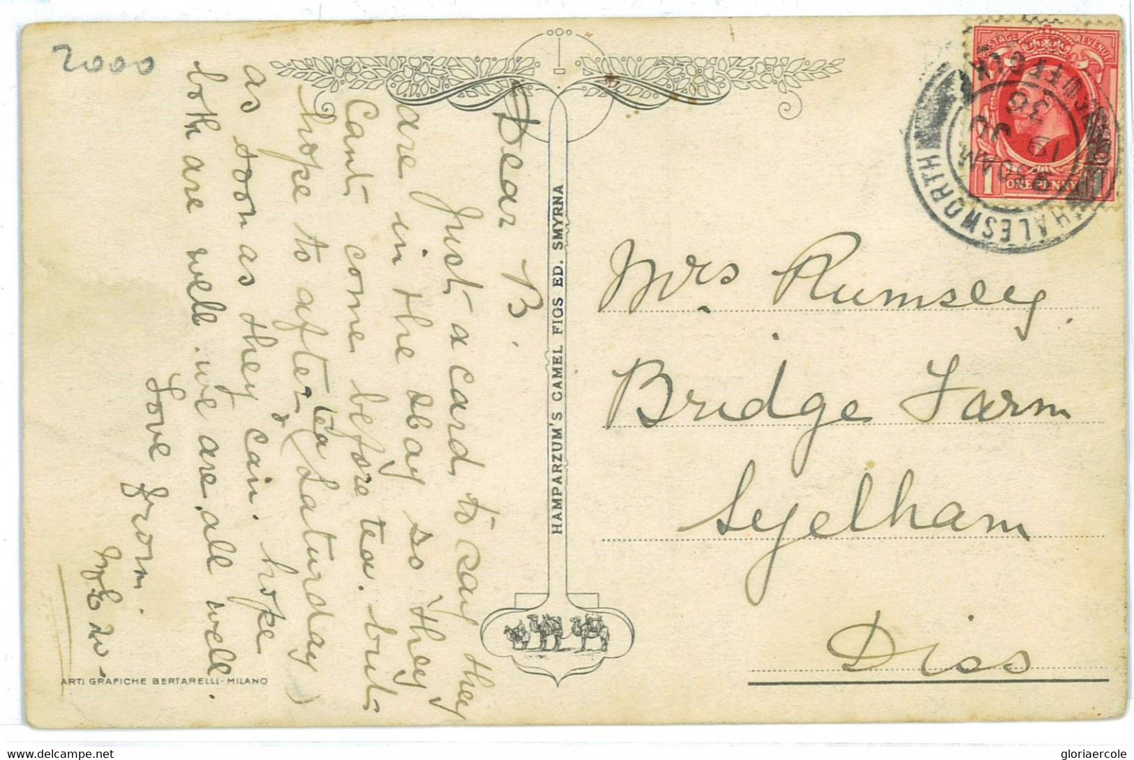 98914 - GB - POSTAL HISTORY - POSTCARD Smyrne TURKEY Sent From Halesworth 1936 - Cartas & Documentos