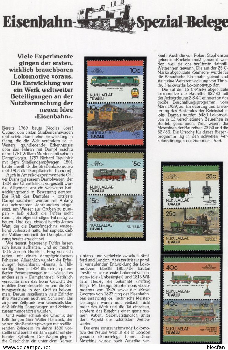 Railway 1986 Tuvala 80/95 ZD ** 15€ Konstruktionen Dampf-Lok Eisenbahn-Spezial-Beleg Train Se-tenants Caribic Nukulaelae - America (Other)