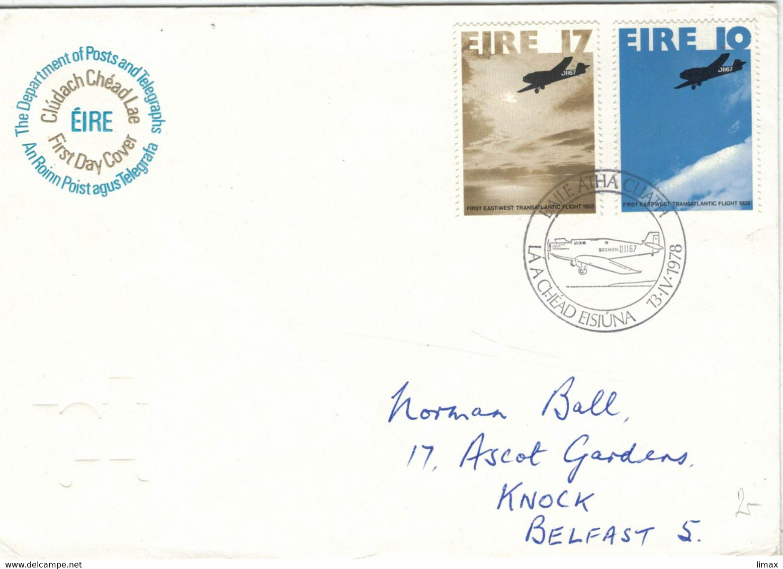 Baile Átha Cliath - 1978 > Belfast - Erster Transatlantik Flug - Cartas & Documentos