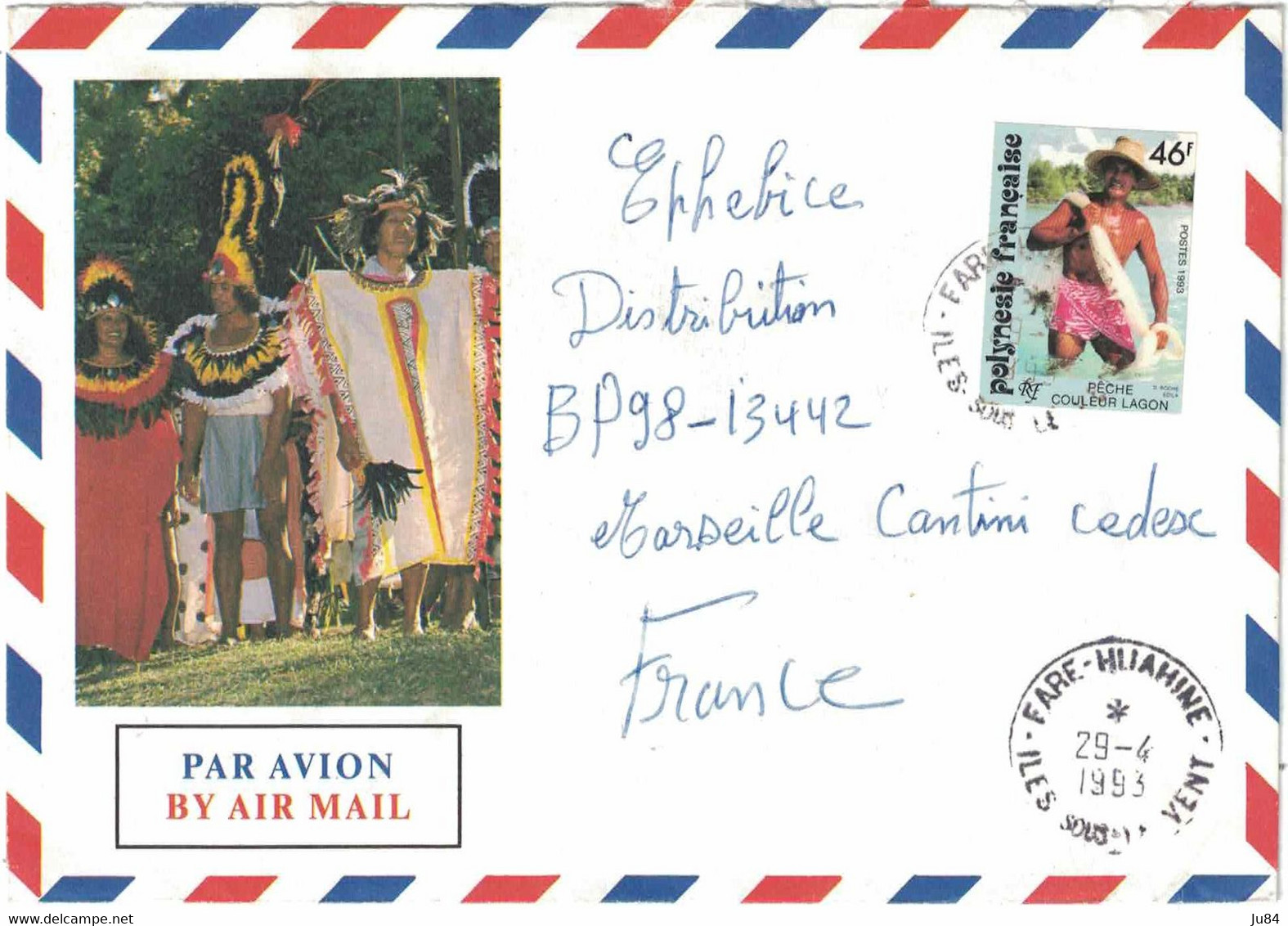 Polynésie Française - Iles Sous Le Vent - Fare Huahine - Lettre Avion Pour Marseille - France - 29 Avril 1993 - Used Stamps