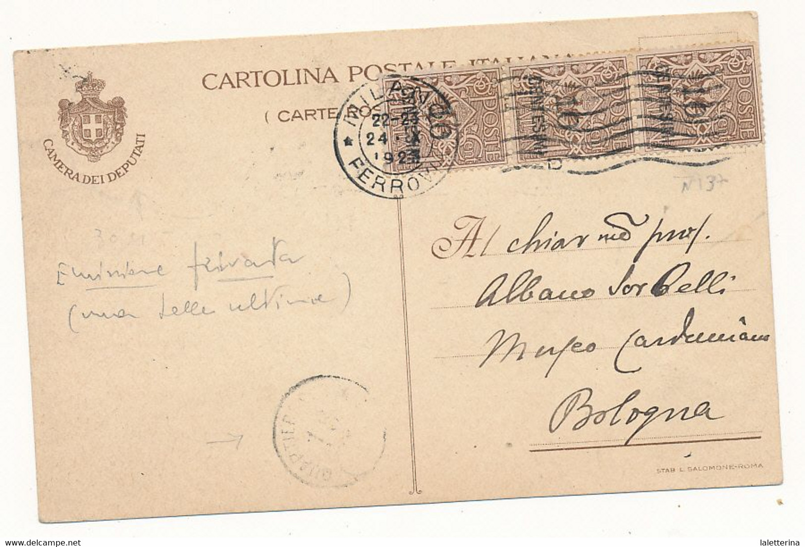 1925 CARTOLINA CON STEMMA CAMERA DEI DEPUTATI - Marcophilie