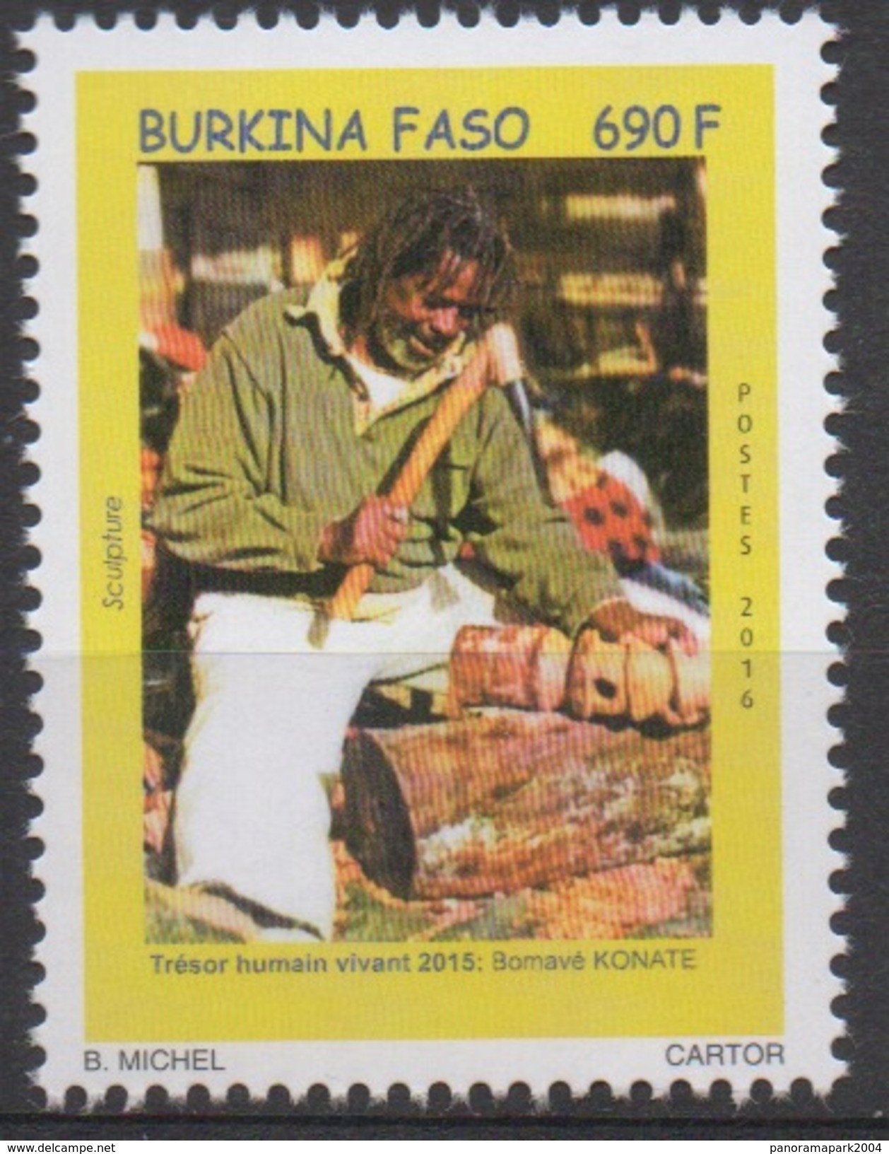 Burkina Faso 2016 Trésor Humain Vivant 2015 Bomavé Konaté Sculpture Bildhauerei UNESCO World Heritage 1 Val. MNH - Beeldhouwkunst