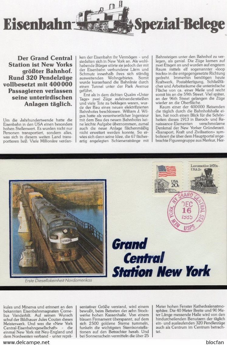 Station New York 1985 USA 1522+1590C Brief 4€ Dampflokomotive US-Flagge Eisenbahn-Spezial-Beleg History Cover Of Train - Andere & Zonder Classificatie