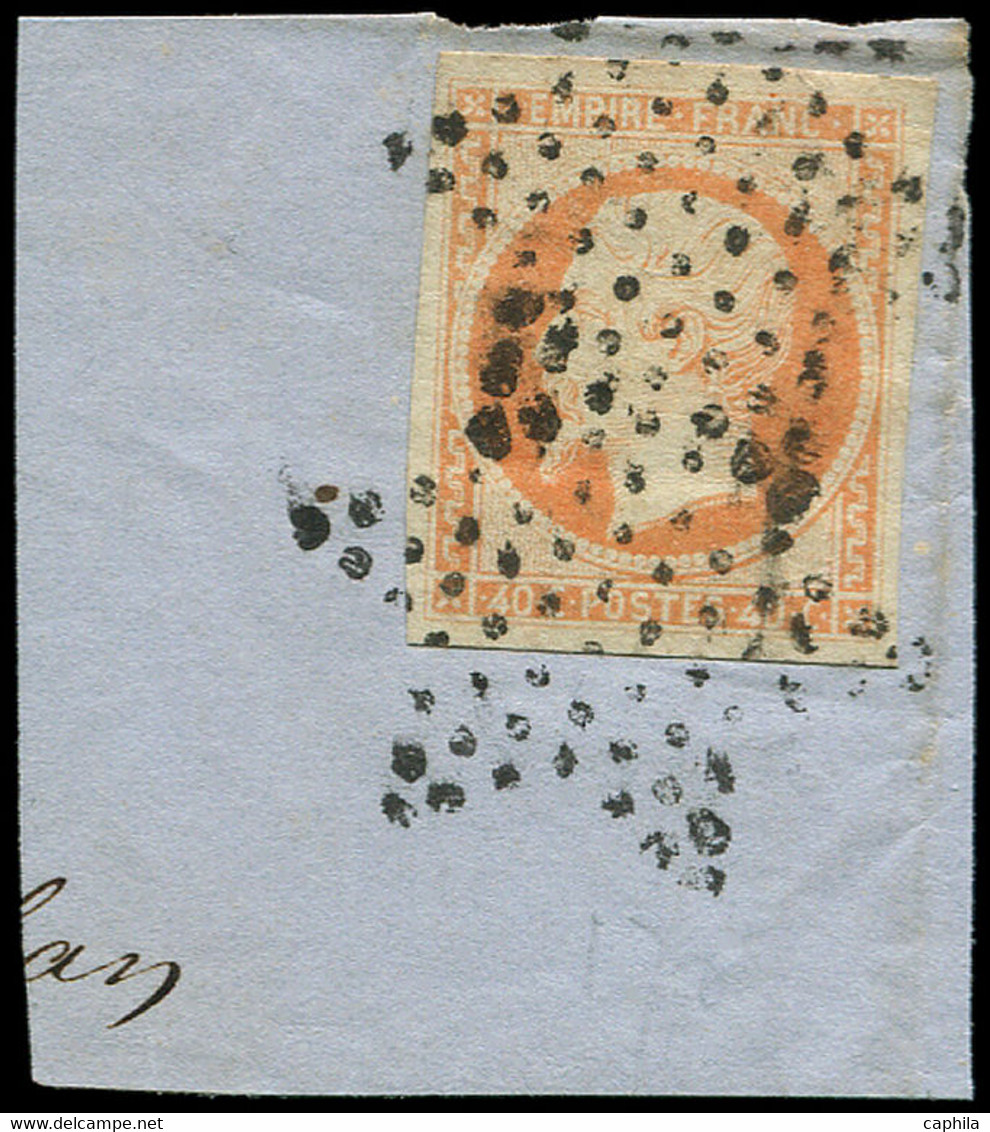 O FRANCE - Poste - 16, Petit Fragment, Oblitération Roulette étoiles: 40c. Orange - 1853-1860 Napoléon III.