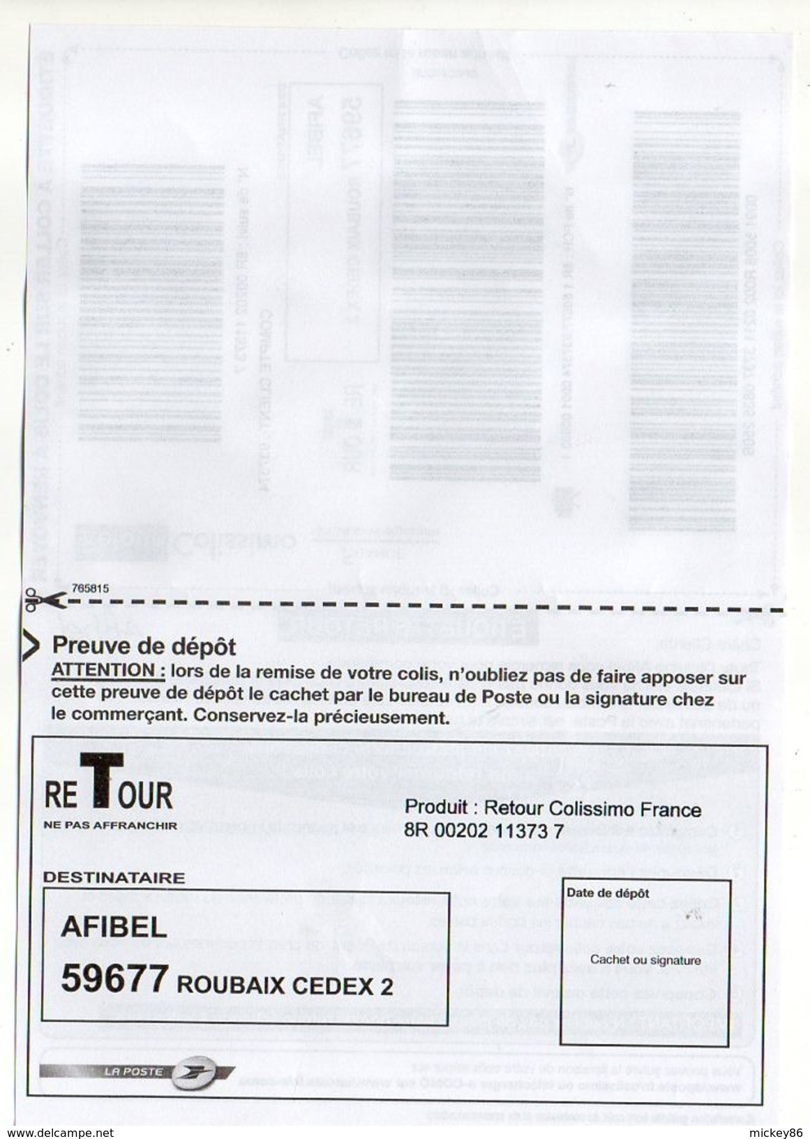 Etiquette T  Colissimo Retour "Afibel"--NEUVE - Cartes/Enveloppes Réponse T