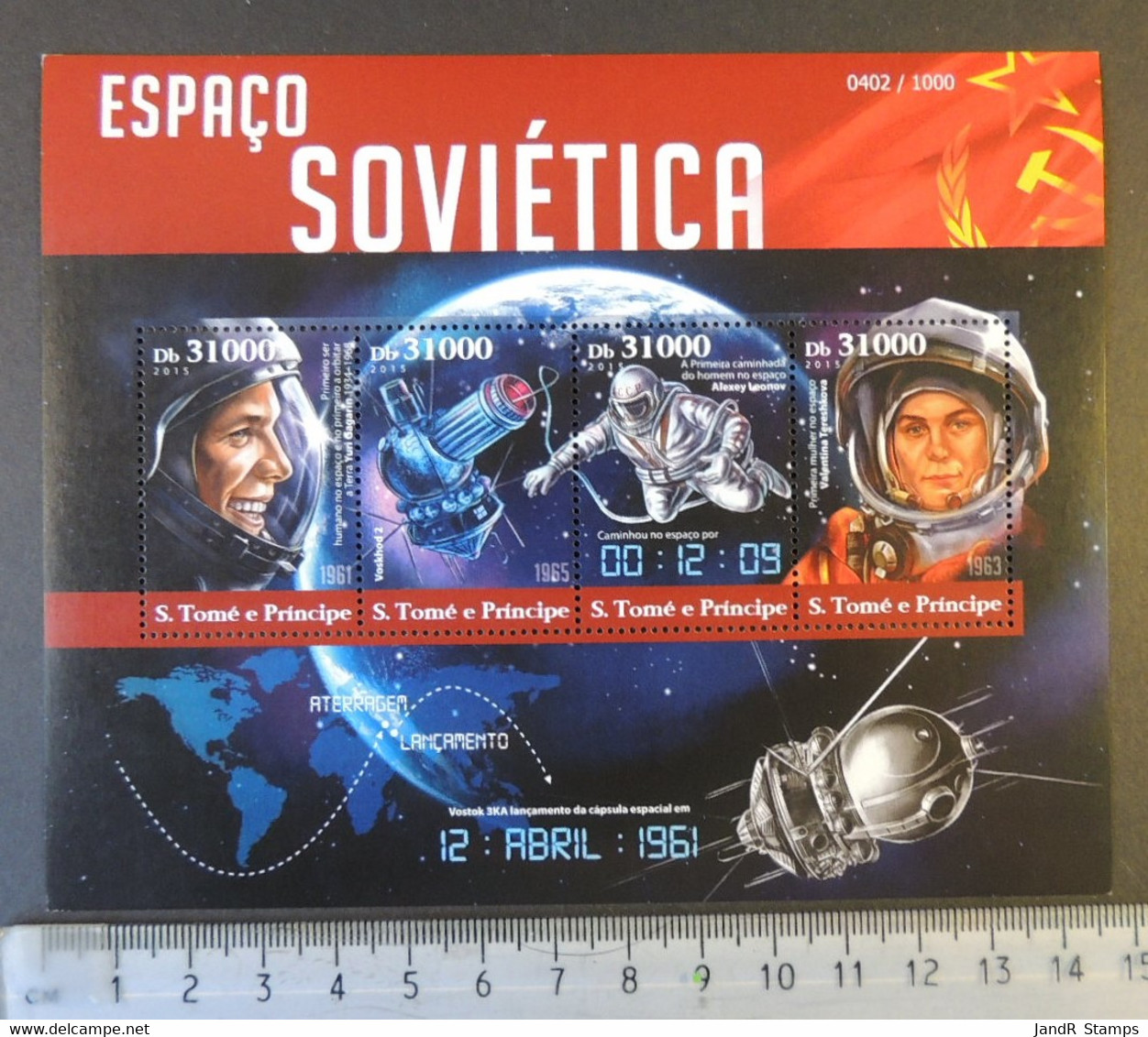 St Thomas 2015 Soviet Space Yuri Gagarin Valentina Tereshkova Voskhod Leonov Women Flags M/sheet Mnh - Ganze Bögen