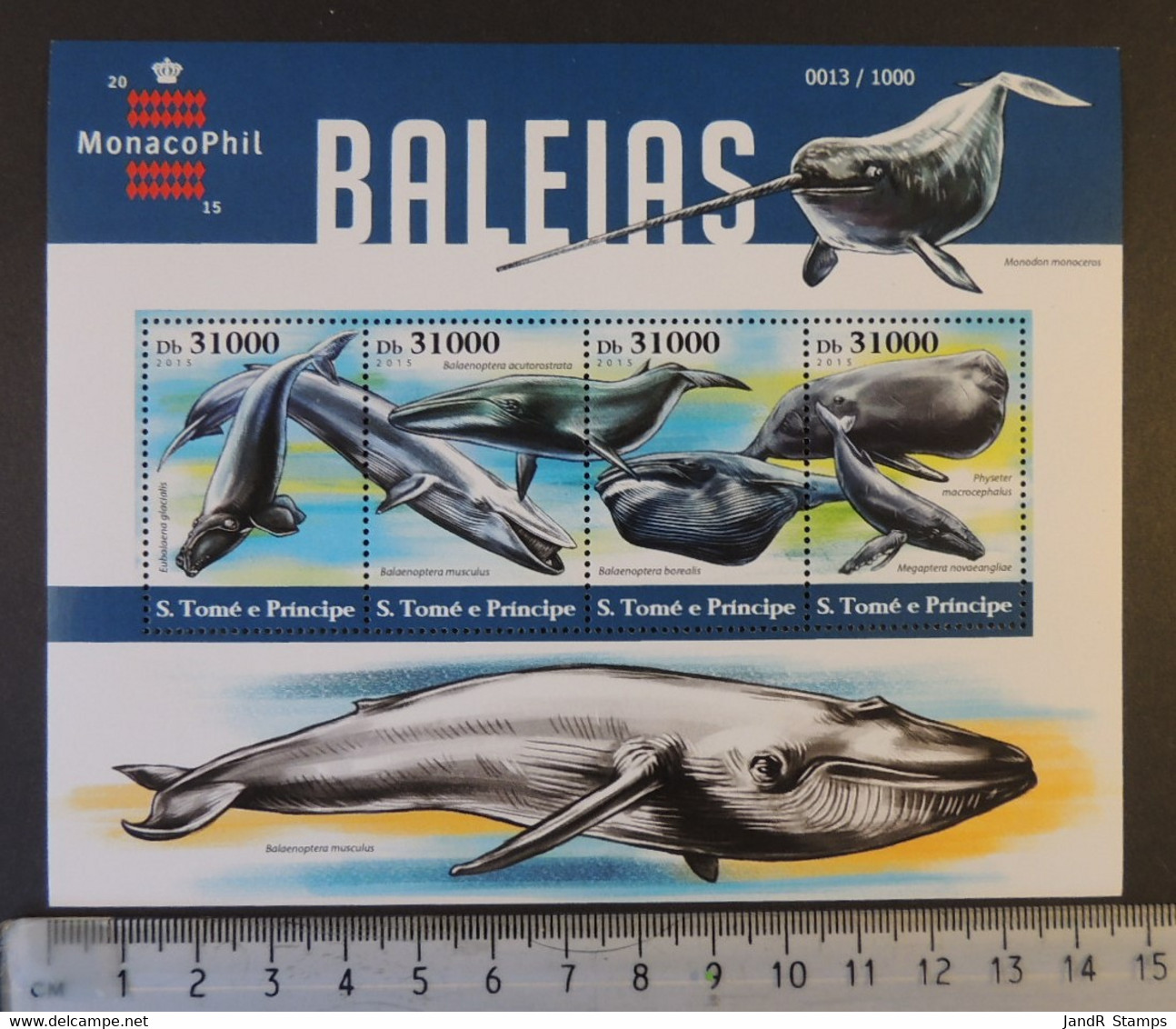 St Thomas 2015 Whales Marine Life Monacophil Stamp Exhibition M/sheet Mnh - Ganze Bögen