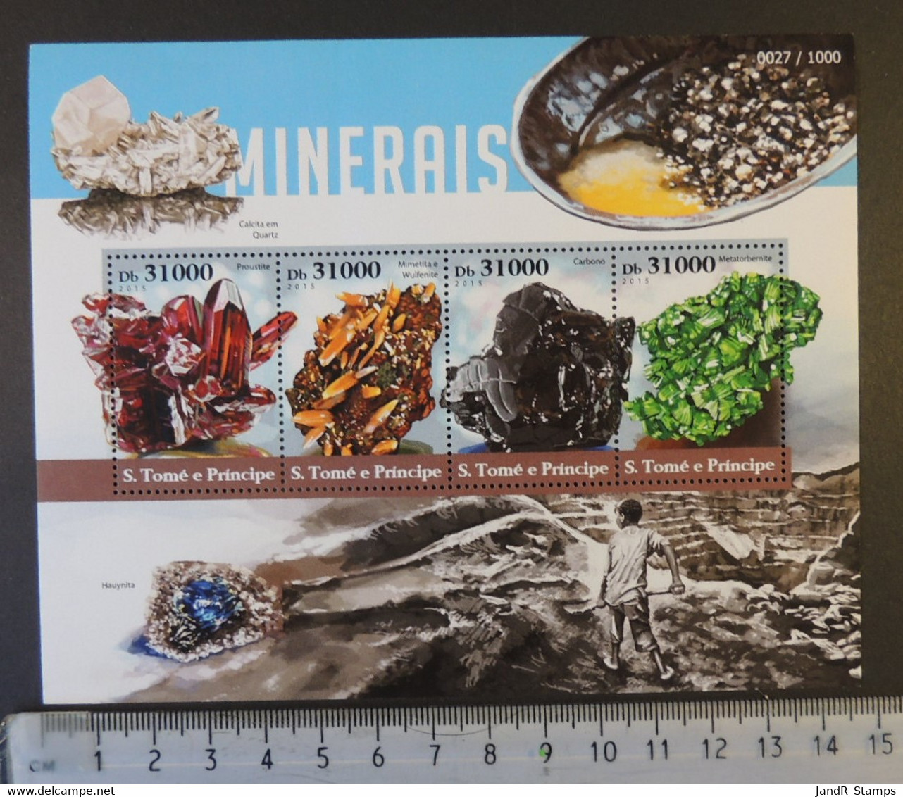 St Thomas 2015 Minerals Proustite Wulfenite Carbono Hauynita M/sheet Mnh - Hojas Completas