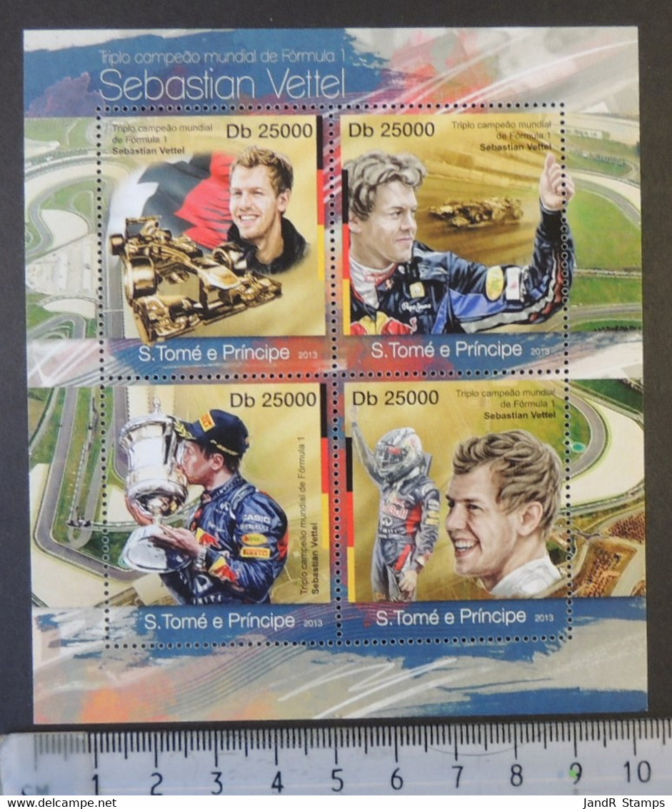 St Thomas 2013 Sebastian Vettel Sport Formula 1 Cars M/sheet Mnh - Full Sheets & Multiples