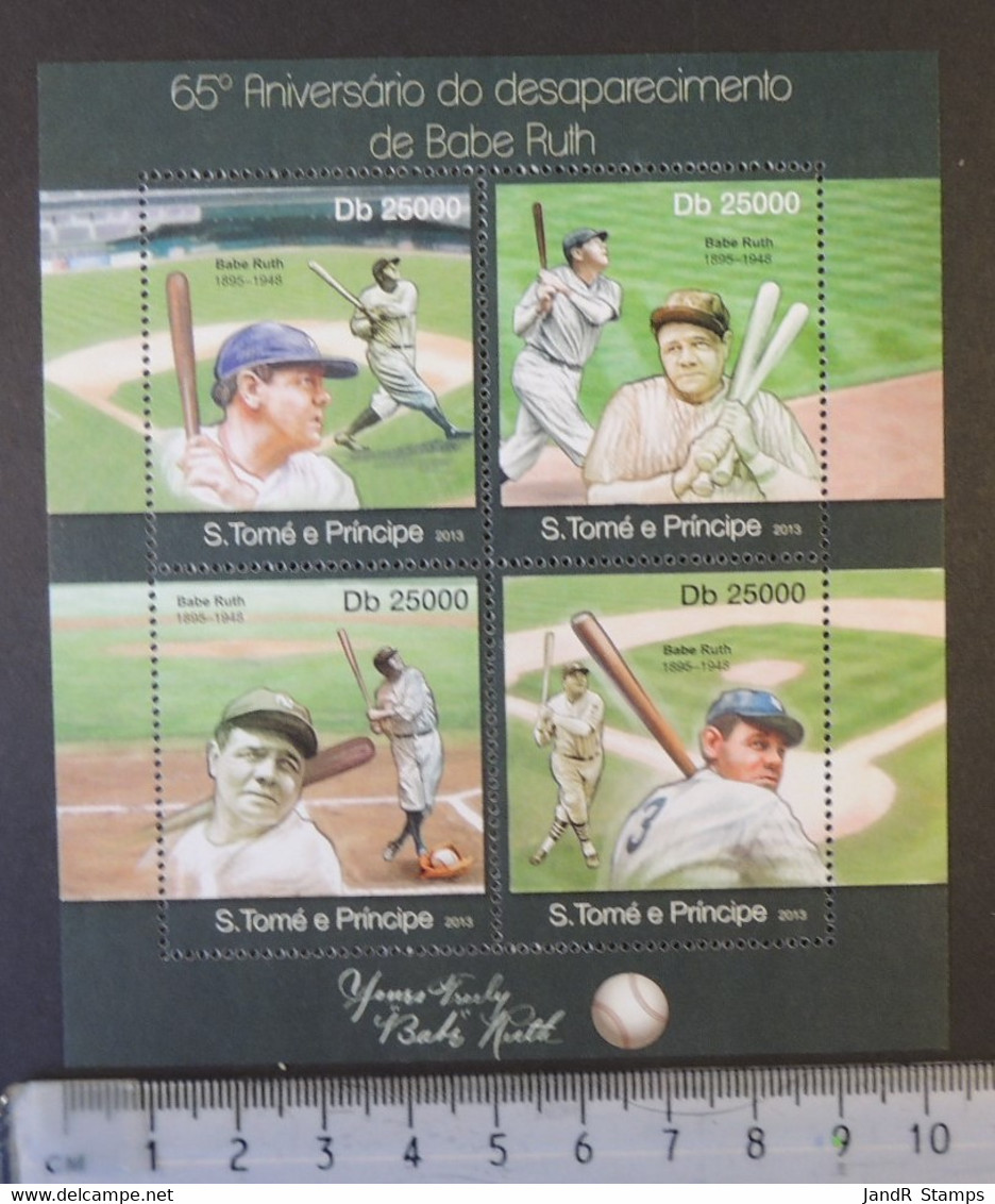 St Thomas 2013 Sport Babe Ruth Baseball M/sheet Mnh - Feuilles Complètes Et Multiples