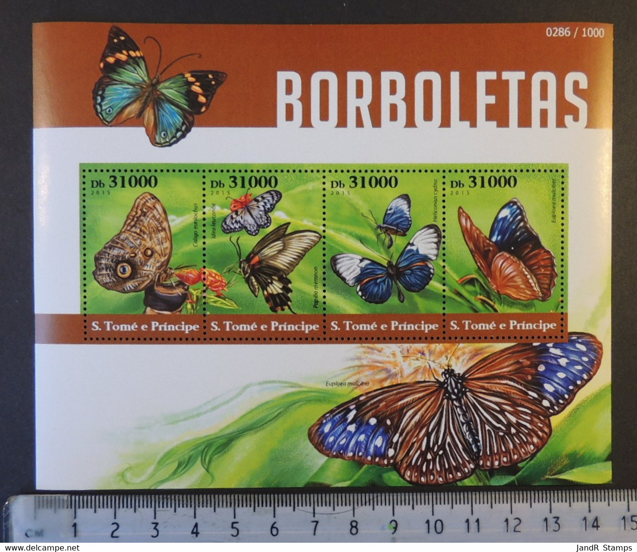 St Thomas 2015 Butterflies Insects Flowers M/sheet Mnh #2 - Feuilles Complètes Et Multiples