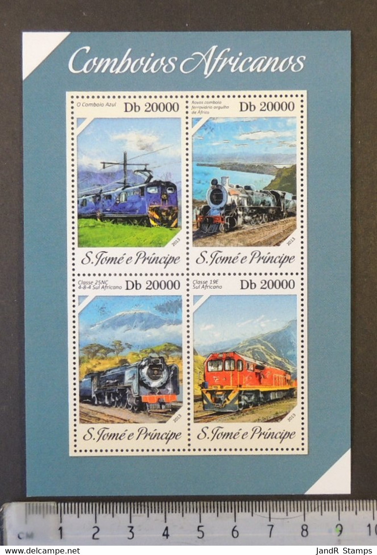 St Thomas 2013 African Trains Railways Transport M/sheet Mnh - Feuilles Complètes Et Multiples