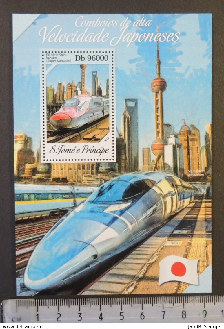 St Thomas 2013 Japanese High Speed Trains Railways Transport Shinkansen S/sheet Mnh - Feuilles Complètes Et Multiples