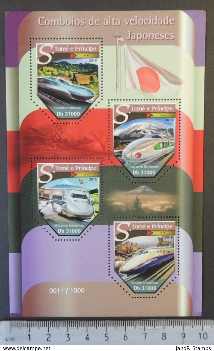 St Thomas 2015 Japanese High Speed Trains Railways Transport Shinkansen M/sheet Mnh - Ganze Bögen