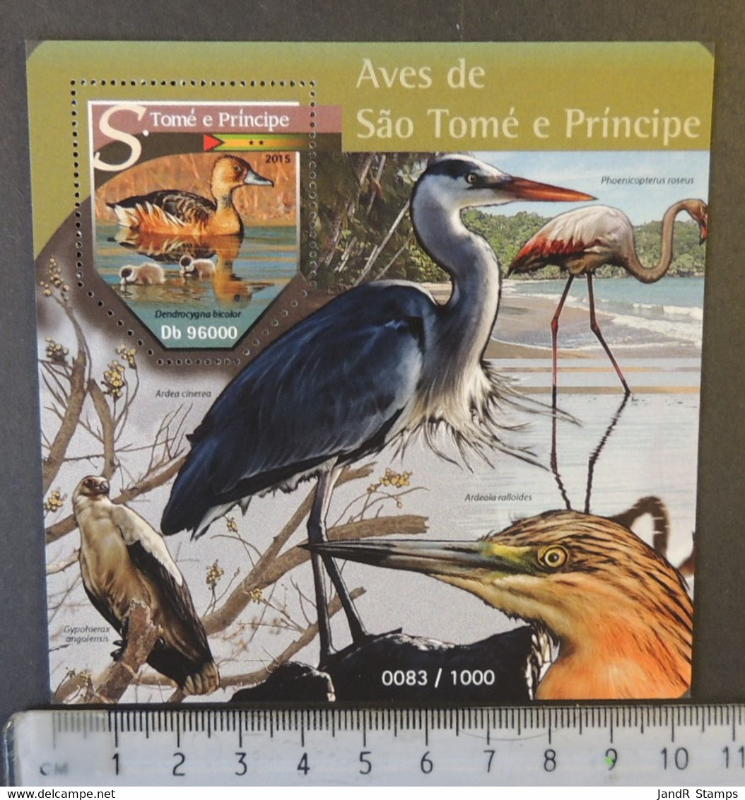 St Thomas 2015 Birds Heron Ducks Flamingo S/sheet Mnh - Feuilles Complètes Et Multiples