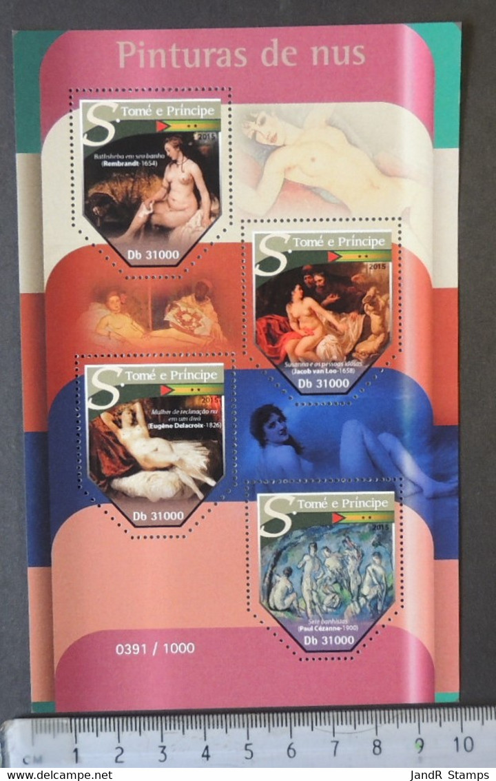 St Thomas 2015 Art Nudes Women Rembrandt Van Loo Delacroix Cezanne M/sheet Mnh - Full Sheets & Multiples