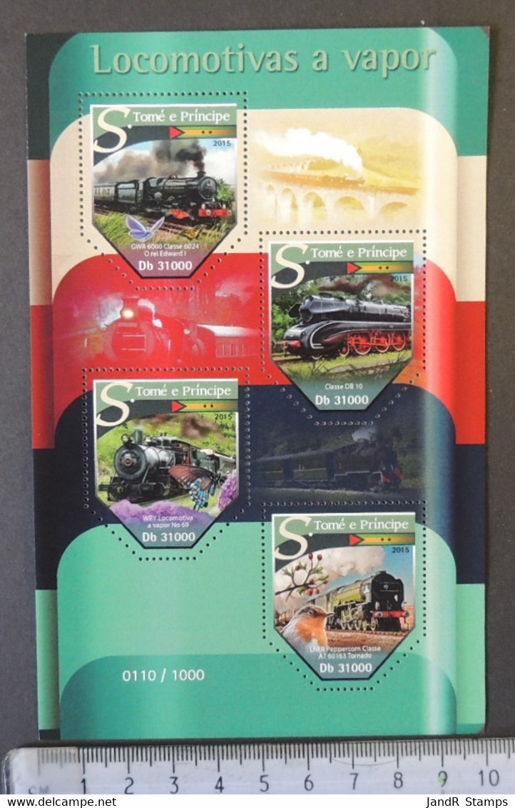 St Thomas 2015 Steam Trains Locomotives Railways Transport M/sheet Mnh - Feuilles Complètes Et Multiples