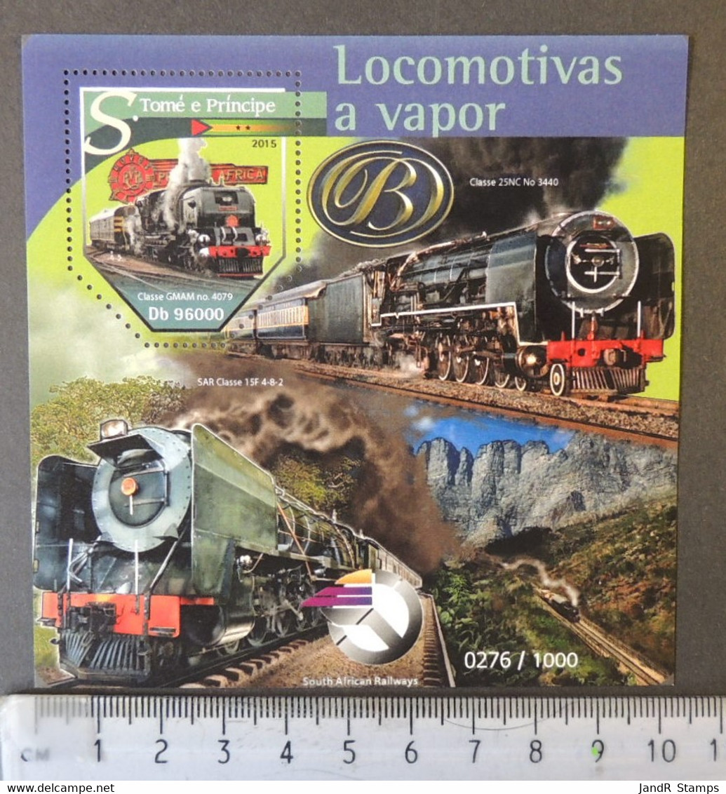 St Thomas 2015 Steam Trains Locomotives Railways Transport S/sheet Mnh - Feuilles Complètes Et Multiples