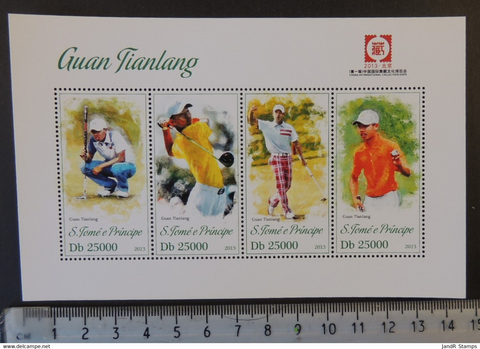 St Thomas 2013 Golf Sport Guan Tianlang Stamp Exhibition China M/sheet Mnh - Feuilles Complètes Et Multiples