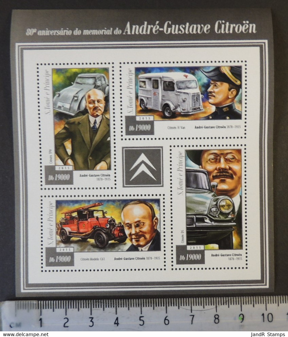 St Thomas 2015 Andre Gustave Citroen Cars Transport M/sheet Mnh - Hojas Completas