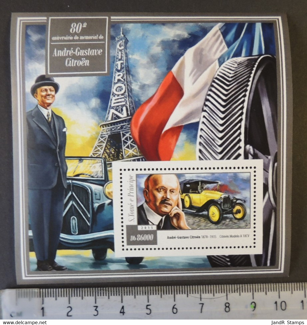 St Thomas 2015 Andre Gustave Citroen Cars Transport Eiffel Tower Flags S/sheet Mnh - Volledige & Onvolledige Vellen