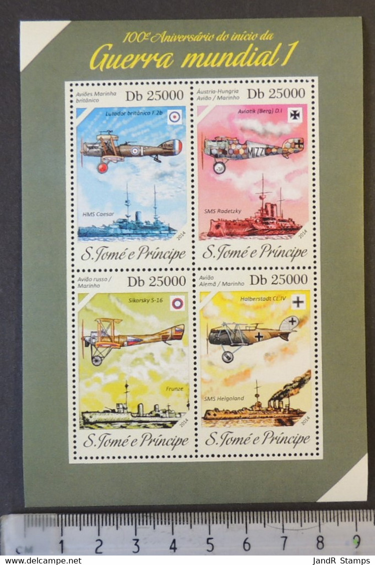 St Thomas 2014 World War Ww1 Wwi Militaria Aviation Ships M/sheet Mnh - Ganze Bögen