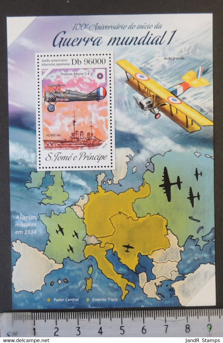 St Thomas 2014 World War Ww1 Wwi Militaria Aviation Ships Maps S/sheet Mnh - Ganze Bögen