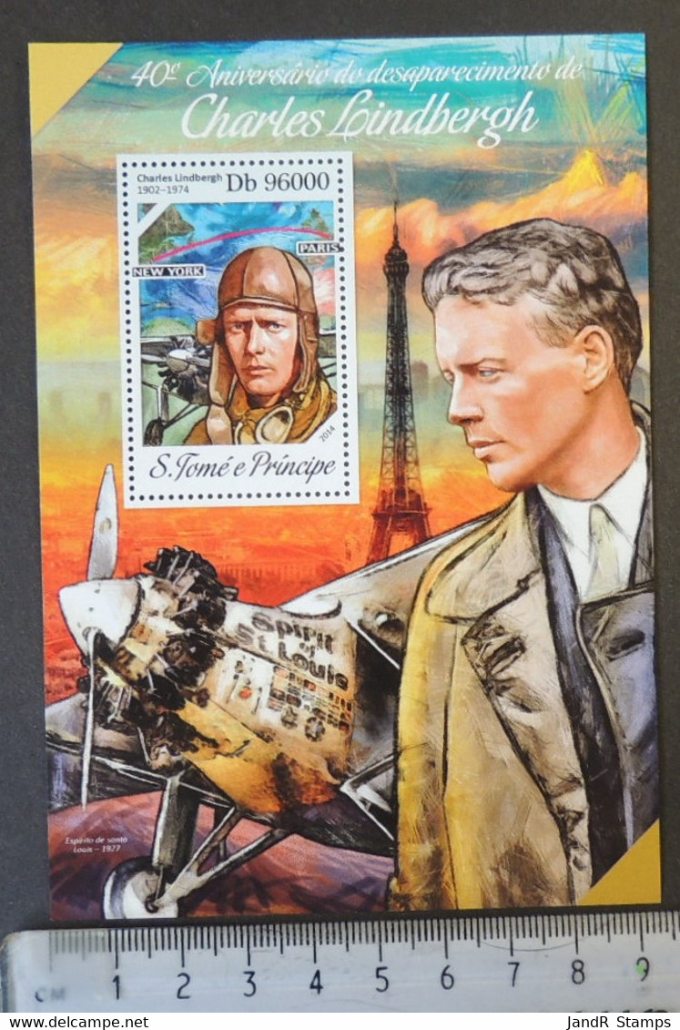 St Thomas 2014 Charles Lindbergh Aviation Pioneer S/sheet Mnh - Feuilles Complètes Et Multiples