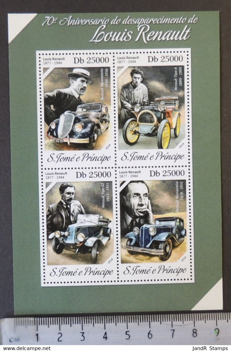 St Thomas 2014 Louis Renault Cars Transport M/sheet Mnh - Full Sheets & Multiples