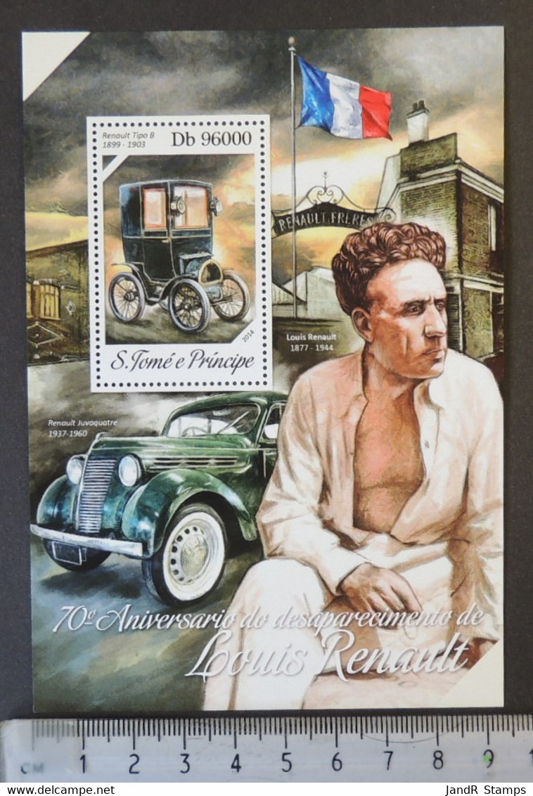 St Thomas 2014 Louis Renault Cars Transport Flags S/sheet Mnh - Volledige & Onvolledige Vellen