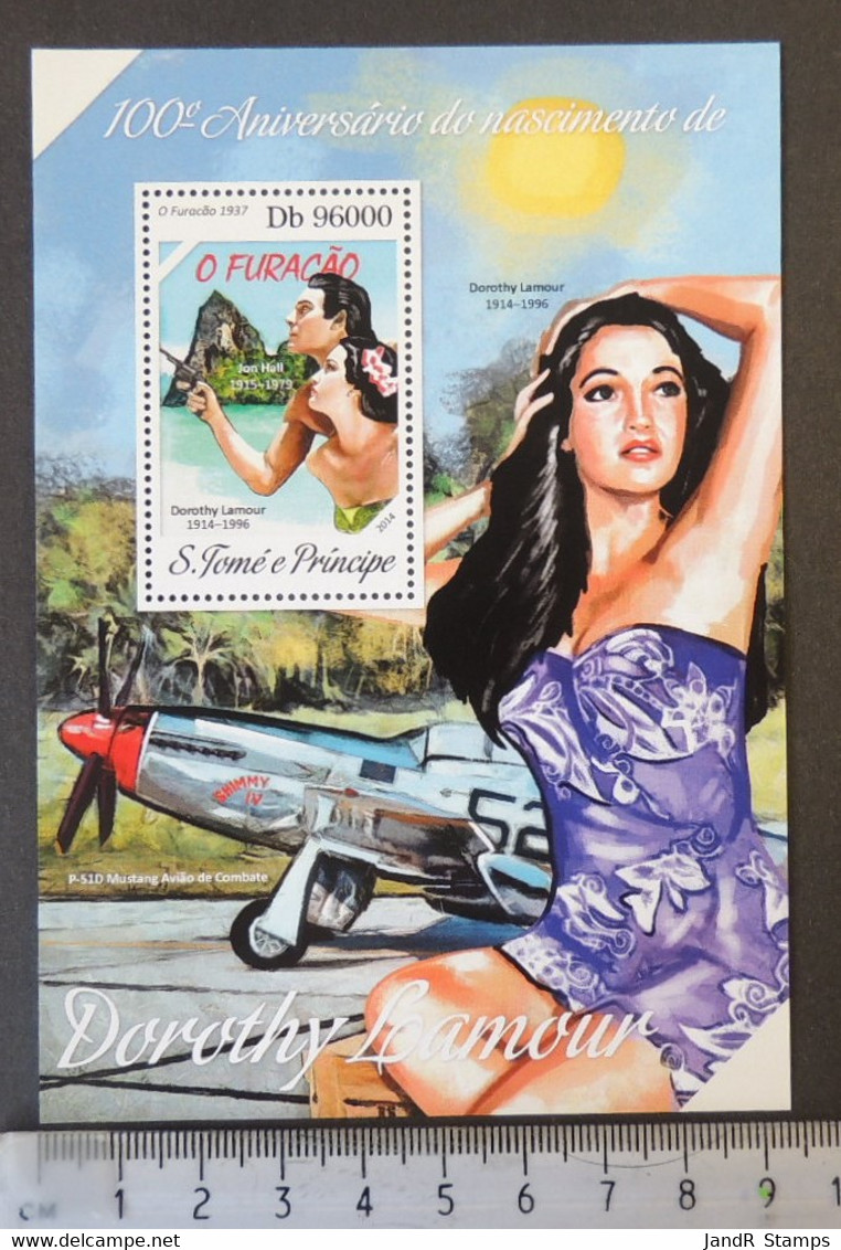 St Thomas 2014 Dorothy Lamour Cinema Women Aviation M/sheet Mnh - Full Sheets & Multiples