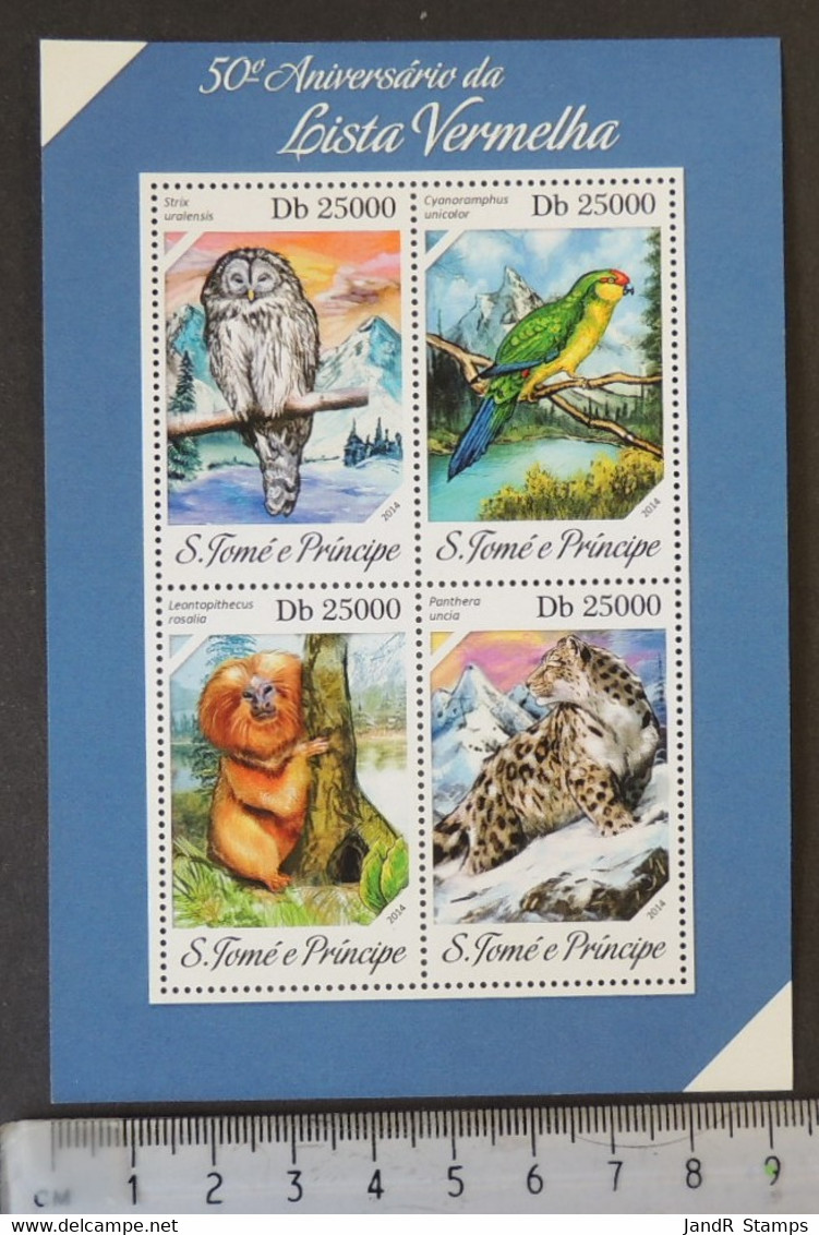 St Thomas 2014 Red List Birds Parrots Owls Birds Of Prey Apes Big Cats Endangered Animals M/sheet Mnh - Ganze Bögen