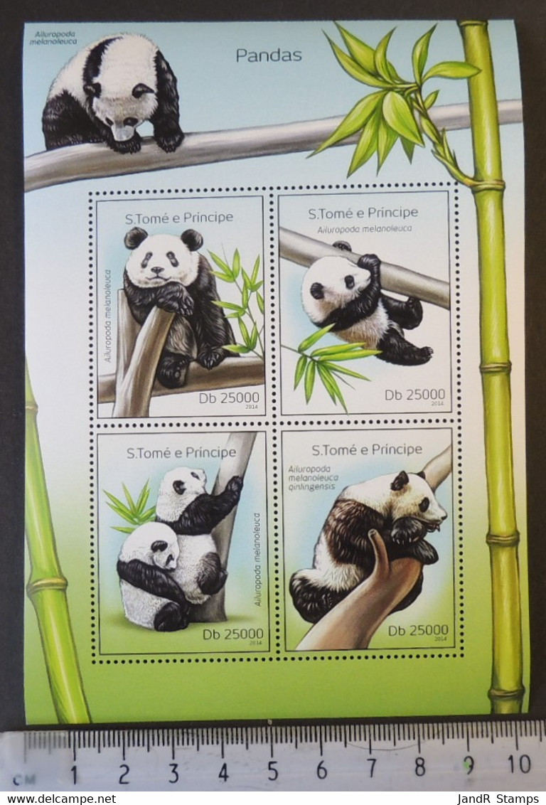 St Thomas 2014 Panda Bears Animals Plants Bamboo M/sheet Mnh - Hojas Completas