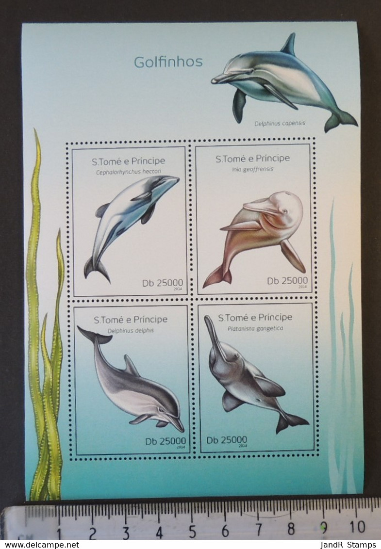 St Thomas 2014 Dolphins Mammals Marine Life M/sheet Mnh - Volledige & Onvolledige Vellen