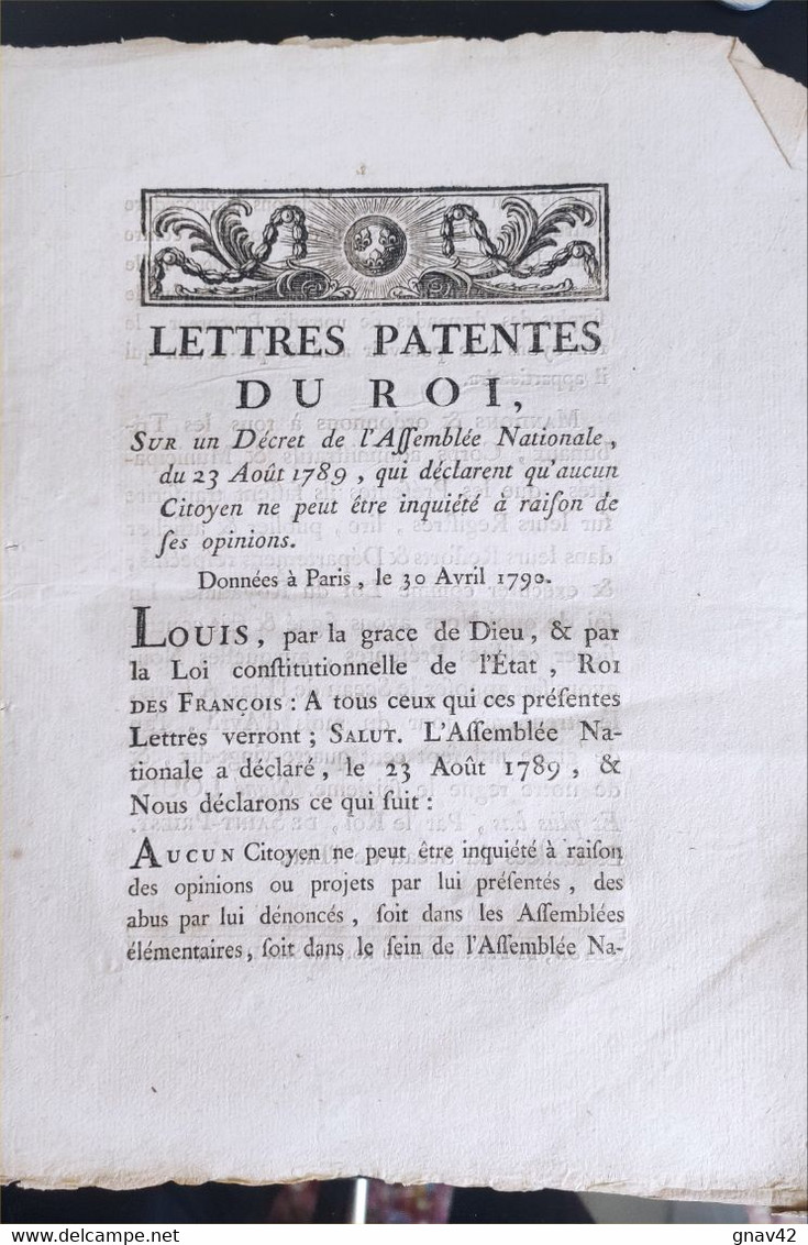Lettres Patentes Du Roi Du 30 Avril 1790 - Decreti & Leggi