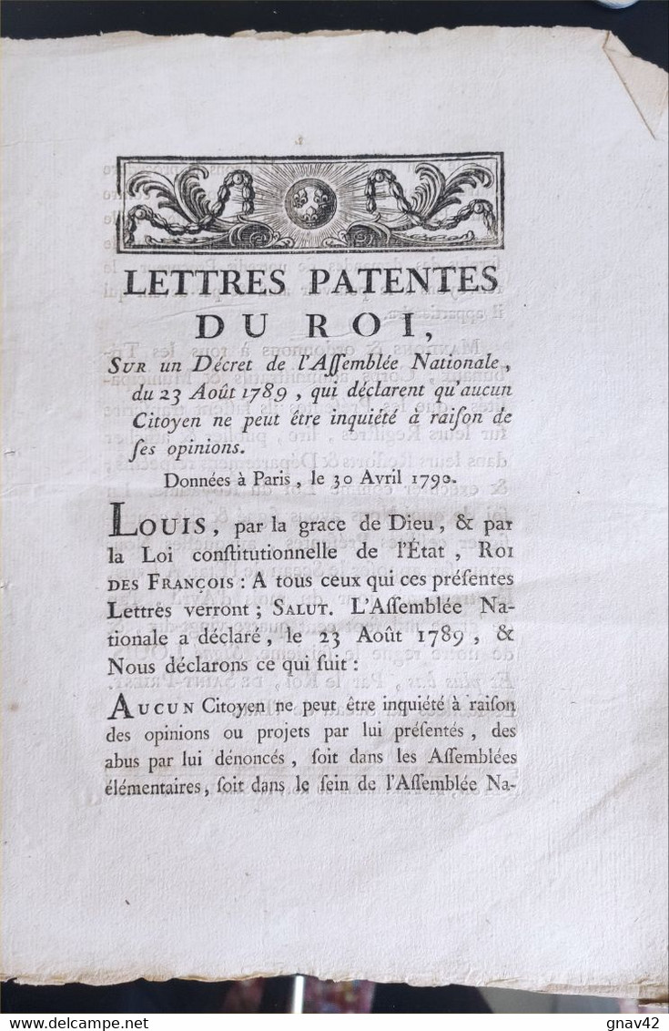 Lettres Patentes Du Roi Du 30 Avril 1790 - Décrets & Lois