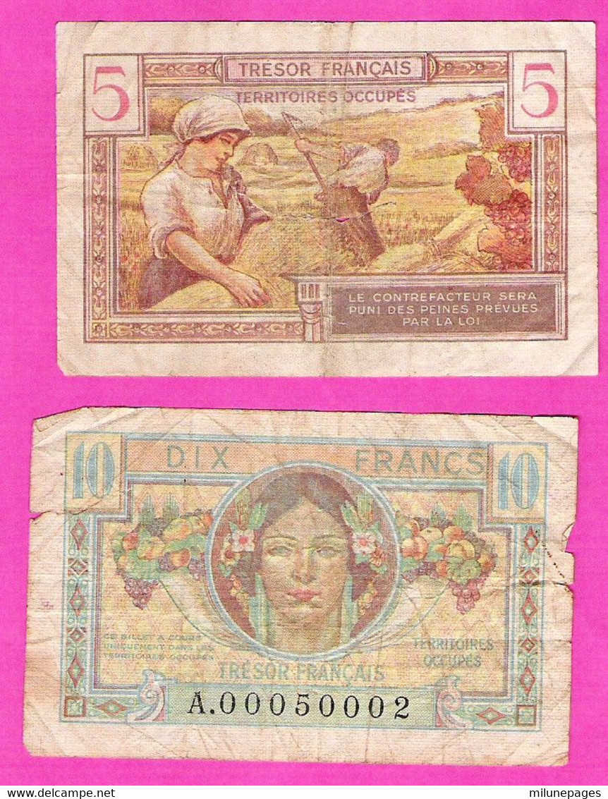 FRANCE Lot 2 Billets Tresor Français 5 Et 10 Francs Territoires Occupés - 1947 Tesoro Francese