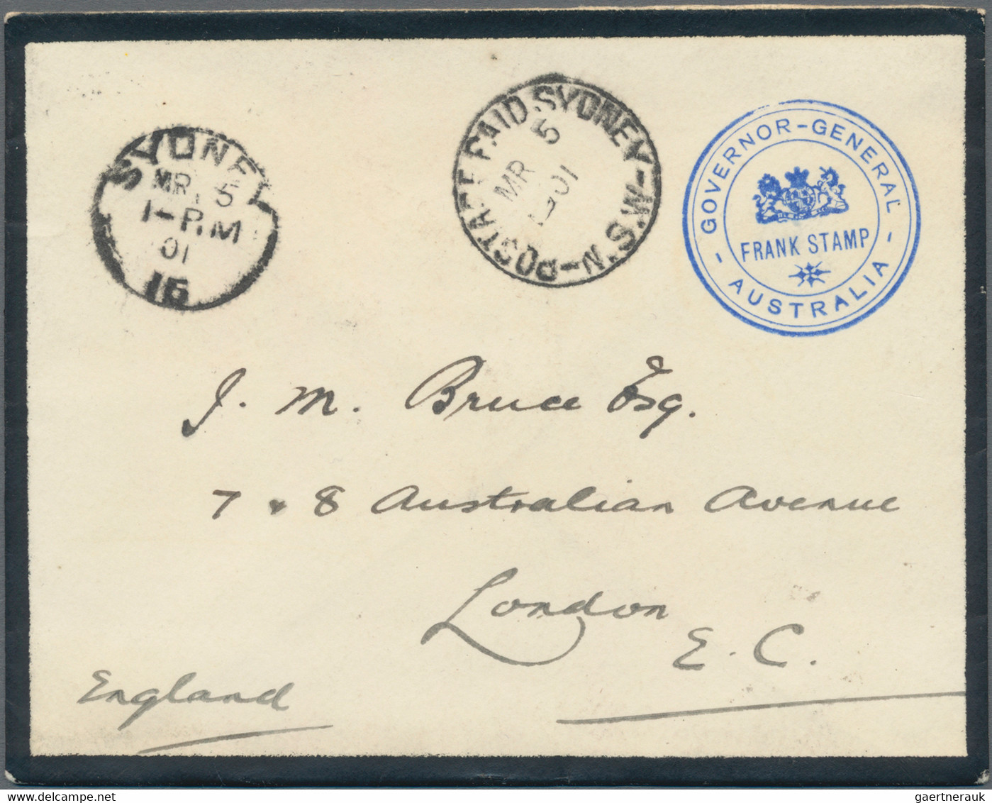 Neusüdwales: 1901, "GOVERNOR-GENERAL AUSTRALIA / FRANK STAMP", Blue Handstamp On Official Mourning C - Covers & Documents