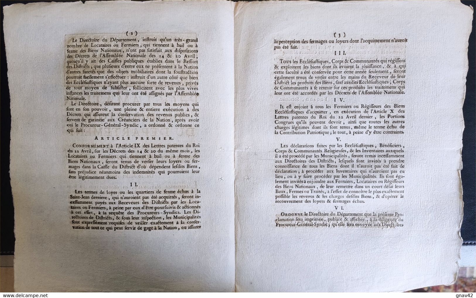 Proclamation Du Directoire Du Département De Rhône Et Loire Du 20 Juillet 1790 - Historische Documenten